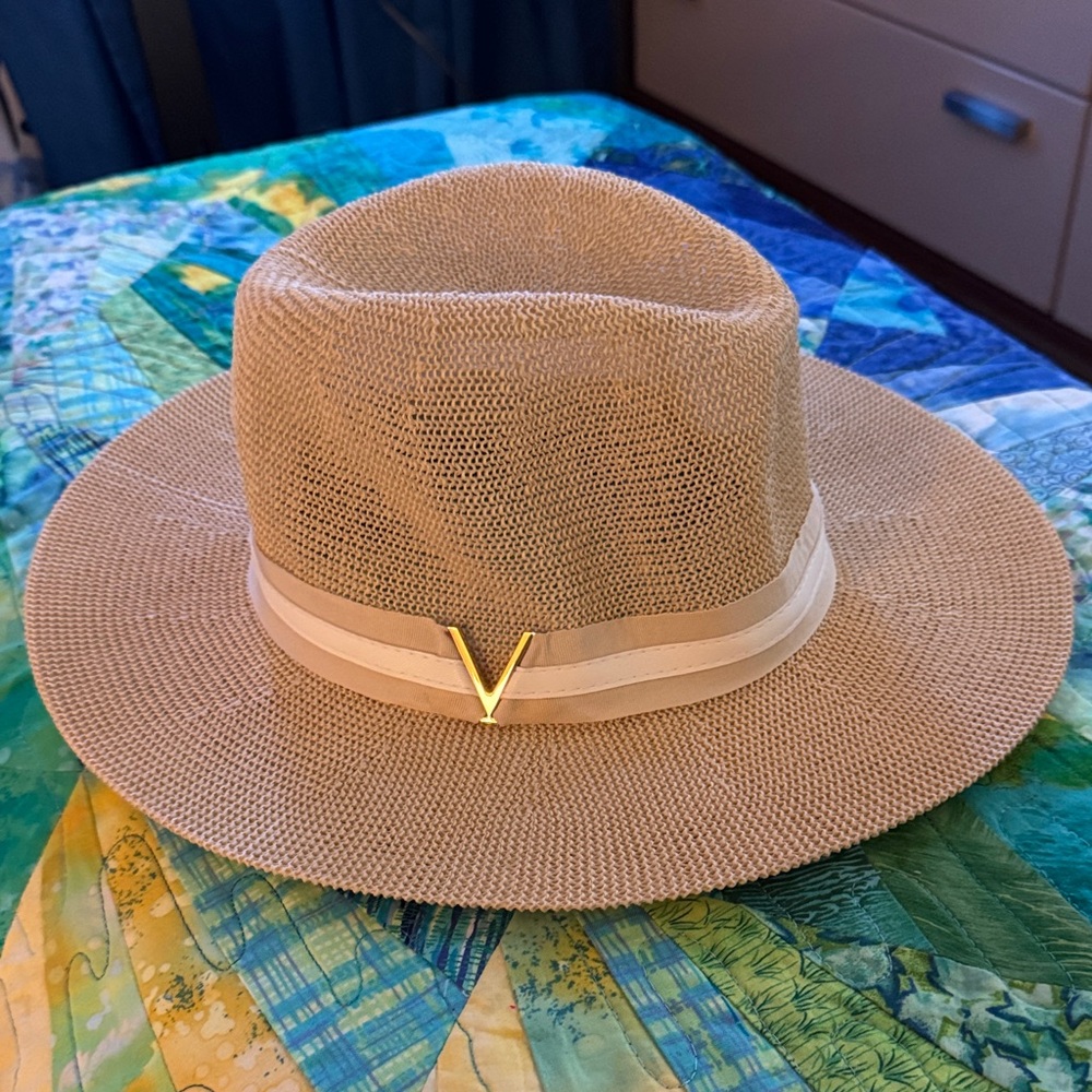 Vince Camuto Tan Fedora with Gold Detail